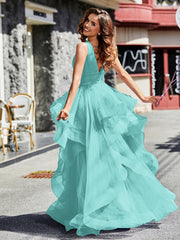 Robe de Soirée Princesse en Tulle à Col en V Longueur au Sol Spa