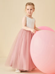 Robe de Demoiselle d'Honneur en Satin avec Dos en V et Jupe en Tulle Longueur Sol Rose Poudré