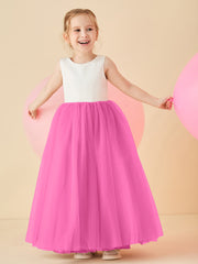 Robe de Demoiselle d'Honneur en Satin avec Dos en V et Jupe en Tulle Longueur Sol Azalée