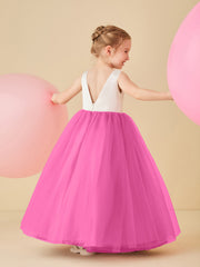 Robe de Demoiselle d'Honneur en Satin avec Dos en V et Jupe en Tulle Longueur Sol Azalée