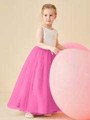 Robe de Demoiselle d'Honneur en Satin avec Dos en V et Jupe en Tulle Longueur Sol Azalée