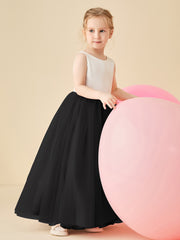 Robe de Demoiselle d'Honneur en Satin avec Dos en V et Jupe en Tulle Longueur Sol Noir