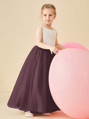 Robe de Demoiselle d'Honneur en Satin avec Dos en V et Jupe en Tulle Longueur Sol Cabernet