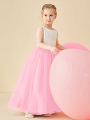 Robe de Demoiselle d'Honneur en Satin avec Dos en V et Jupe en Tulle Longueur Sol Rose Bonbon