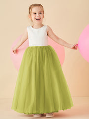 Robe de Demoiselle d'Honneur en Satin avec Dos en V et Jupe en Tulle Longueur Sol Trèfle