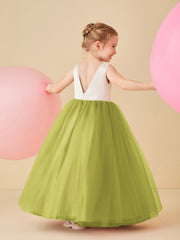 Robe de Demoiselle d'Honneur en Satin avec Dos en V et Jupe en Tulle Longueur Sol Trèfle