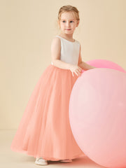 Robe de Demoiselle d'Honneur en Satin avec Dos en V et Jupe en Tulle Longueur Sol Corail