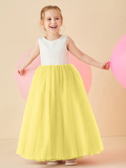 Robe de Demoiselle d'Honneur en Satin avec Dos en V et Jupe en Tulle Longueur Sol Jonquille