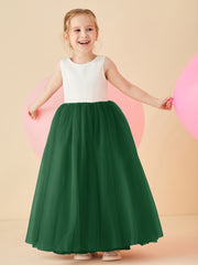Robe de Demoiselle d'Honneur en Satin avec Dos en V et Jupe en Tulle Longueur Sol Vert Foncé