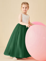 Robe de Demoiselle d'Honneur en Satin avec Dos en V et Jupe en Tulle Longueur Sol Vert Foncé