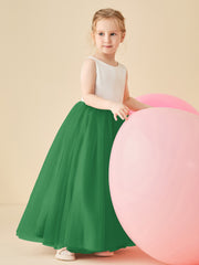 Robe de Demoiselle d'Honneur en Satin avec Dos en V et Jupe en Tulle Longueur Sol Emeraude
