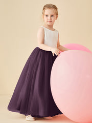 Robe de Demoiselle d'Honneur en Satin avec Dos en V et Jupe en Tulle Longueur Sol Raisin