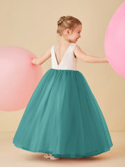 Robe de Demoiselle d'Honneur en Satin avec Dos en V et Jupe en Tulle Longueur Sol Jade