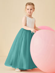 Robe de Demoiselle d'Honneur en Satin avec Dos en V et Jupe en Tulle Longueur Sol Jade