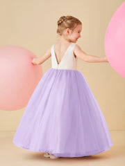 Robe de Demoiselle d'Honneur en Satin avec Dos en V et Jupe en Tulle Longueur Sol Lilas