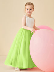 Robe de Demoiselle d'Honneur en Satin avec Dos en V et Jupe en Tulle Longueur Sol Vert Citron