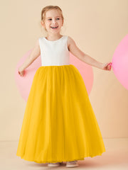 Robe de Demoiselle d'Honneur en Satin avec Dos en V et Jupe en Tulle Longueur Sol Souci