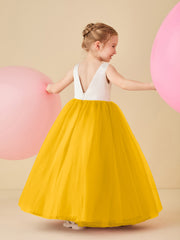 Robe de Demoiselle d'Honneur en Satin avec Dos en V et Jupe en Tulle Longueur Sol Souci