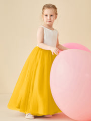 Robe de Demoiselle d'Honneur en Satin avec Dos en V et Jupe en Tulle Longueur Sol Souci