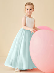 Robe de Demoiselle d'Honneur en Satin avec Dos en V et Jupe en Tulle Longueur Sol Brume
