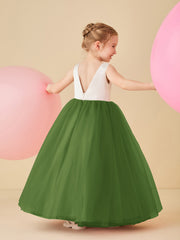 Robe de Demoiselle d'Honneur en Satin avec Dos en V et Jupe en Tulle Longueur Sol Mousse