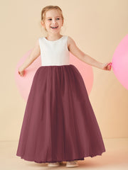 Robe de Demoiselle d'Honneur en Satin avec Dos en V et Jupe en Tulle Longueur Sol Mûre