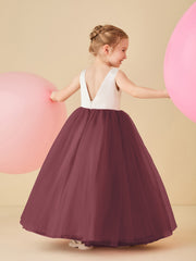 Robe de Demoiselle d'Honneur en Satin avec Dos en V et Jupe en Tulle Longueur Sol Mûre