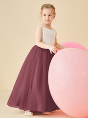 Robe de Demoiselle d'Honneur en Satin avec Dos en V et Jupe en Tulle Longueur Sol Mûre