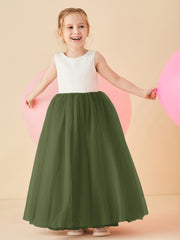 Robe de Demoiselle d'Honneur en Satin avec Dos en V et Jupe en Tulle Longueur Sol Olive Verte