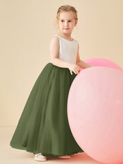 Robe de Demoiselle d'Honneur en Satin avec Dos en V et Jupe en Tulle Longueur Sol Olive Verte