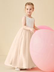 Robe de Demoiselle d'Honneur en Satin avec Dos en V et Jupe en Tulle Longueur Sol Pêche