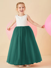 Robe de Demoiselle d'Honneur en Satin avec Dos en V et Jupe en Tulle Longueur Sol Paon