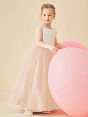 Robe de Demoiselle d'Honneur en Satin avec Dos en V et Jupe en Tulle Longueur Sol Rose Perle