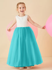 Robe de Demoiselle d'Honneur en Satin avec Dos en V et Jupe en Tulle Longueur Sol Piscine