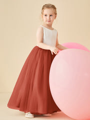 Robe de Demoiselle d'Honneur en Satin avec Dos en V et Jupe en Tulle Longueur Sol Rouille