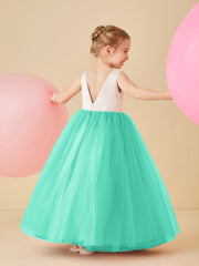 Robe de Demoiselle d'Honneur en Satin avec Dos en V et Jupe en Tulle Longueur Sol Spa