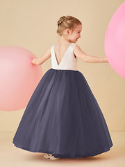 Robe de Demoiselle d'Honneur en Satin avec Dos en V et Jupe en Tulle Longueur Sol Orageux