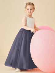 Robe de Demoiselle d'Honneur en Satin avec Dos en V et Jupe en Tulle Longueur Sol Orageux