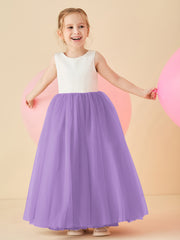 Robe de Demoiselle d'Honneur en Satin avec Dos en V et Jupe en Tulle Longueur Sol Tahiti