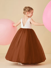 Robe de Demoiselle d'Honneur en Satin avec Dos en V et Jupe en Tulle Longueur Sol Terracotta