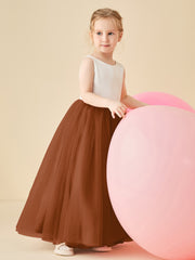 Robe de Demoiselle d'Honneur en Satin avec Dos en V et Jupe en Tulle Longueur Sol Terracotta