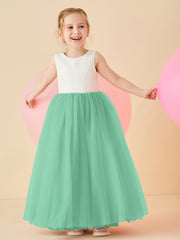 Robe de Demoiselle d'Honneur en Satin avec Dos en V et Jupe en Tulle Longueur Sol Turquoise