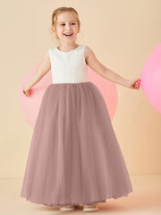 Robe de Demoiselle d'Honneur en Satin avec Dos en V et Jupe en Tulle Longueur Sol Vintage Mauve