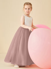 Robe de Demoiselle d'Honneur en Satin avec Dos en V et Jupe en Tulle Longueur Sol Vintage Mauve