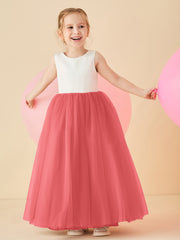 Robe de Demoiselle d'Honneur en Satin avec Dos en V et Jupe en Tulle Longueur Sol Pastèque