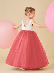 Robe de Demoiselle d'Honneur en Satin avec Dos en V et Jupe en Tulle Longueur Sol Pastèque