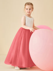 Robe de Demoiselle d'Honneur en Satin avec Dos en V et Jupe en Tulle Longueur Sol Pastèque
