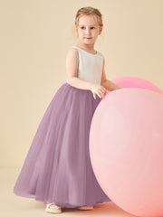 Robe de Demoiselle d'Honneur en Satin avec Dos en V et Jupe en Tulle Longueur Sol Glycine