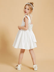 Robes de Fille Charmantes à Col en Scoop avec Manches Flottantes Longueur aux Genoux