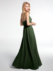Robe Longue Jupe en Mousseline avec Corsage en Dentelle Olive Verte Grande Taille